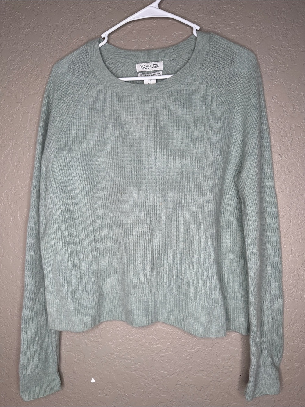 Rachel Zoe 100% Cashmere Light Sage Mint Green Ribbed Sweater